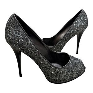 Giuseppe Zanotti Glam Glitter Peep-Toe Heels | Size 38 / US 7.5